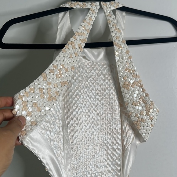 Cache white sliver and nud sequins halter maxi dress size 6 - Picture 10 of 16